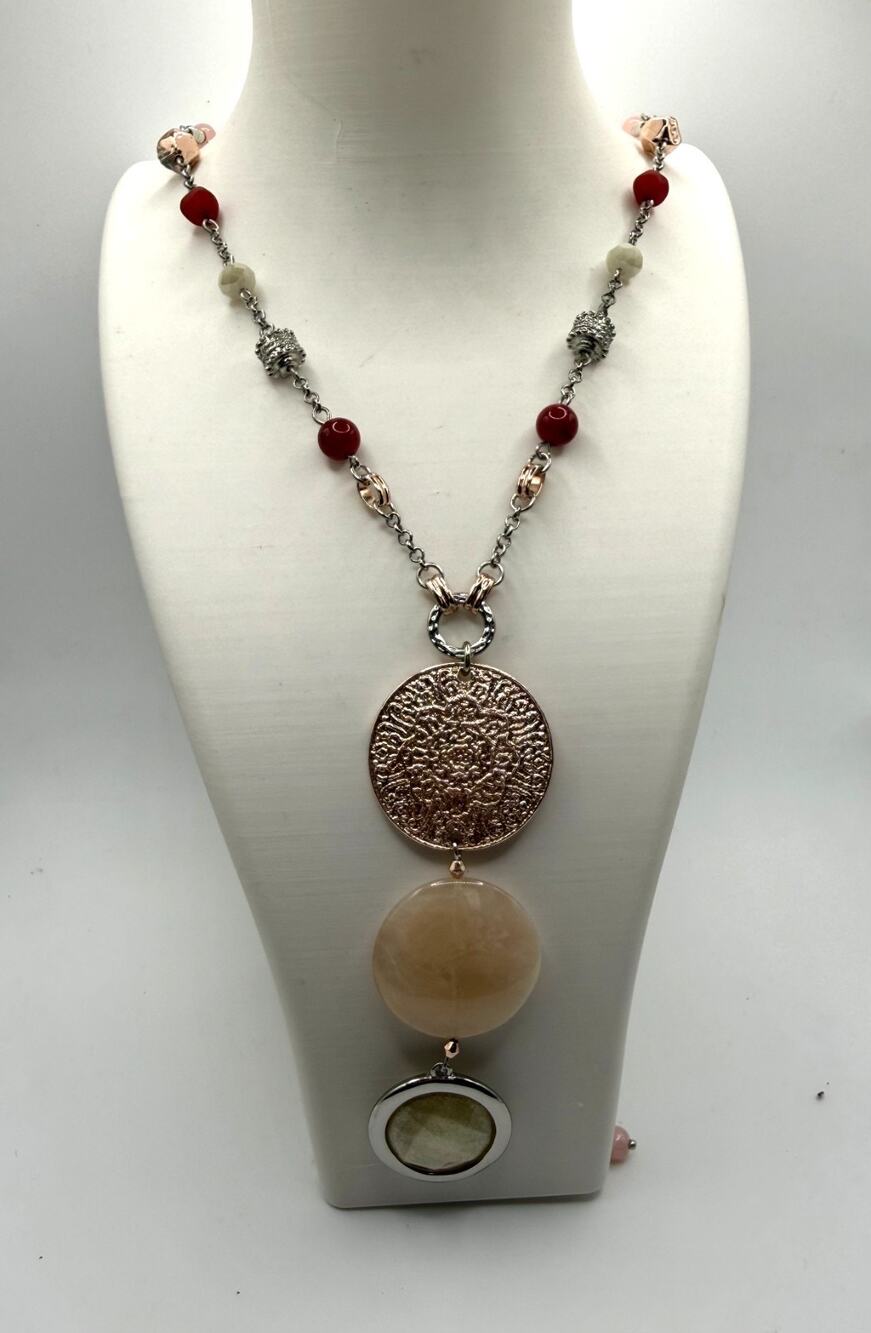 Chico's Long 3 Pendant Necklace 29-34" Beaded Silver Tone Chain
